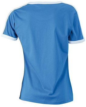 Damen Kontrast T-Shirt ~ blau/wei M
