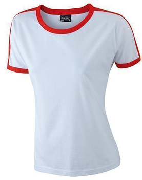 Damen Kontrast T-Shirt ~ wei/rot M