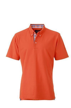 Herren Poloshirt Plain ~ dunkel-orange/blau-orange-wei M