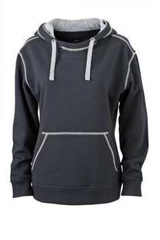 Damen Sweatshirt mit Kapuze ~ schwarz/heatergrau L
