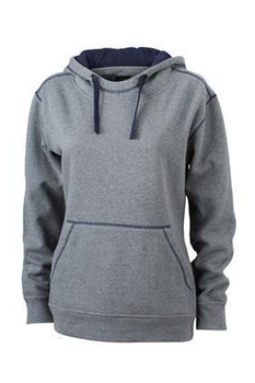 Damen Sweatshirt mit Kapuze ~ grau-melange/navy XXL