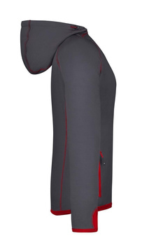Damen Fleecejacke mit Kapuze ~ carbon-grau/rot S