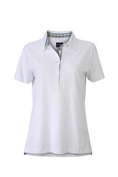 Damen Poloshirt Plain ~ wei/blau XL
