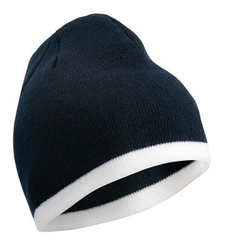 Beanie Mütze mit Kontrastrand ~ navy/weiß