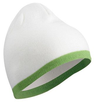 Beanie Mütze mit Kontrastrand ~ weiß/limegrün