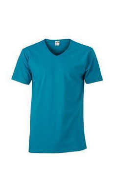 Herren Slim Fit V-Neck T-Shirt ~ caribbean-blau M