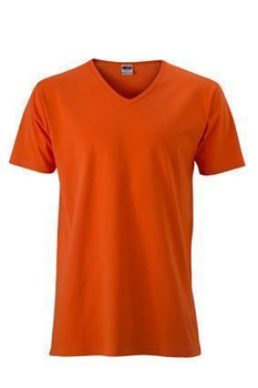 Herren Slim Fit V-Neck T-Shirt ~ dunkel-orange M