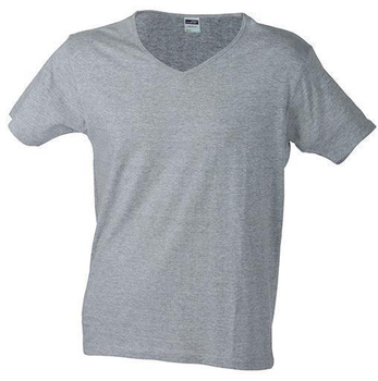 Herren Slim Fit V-Neck T-Shirt ~ grau meliert XL