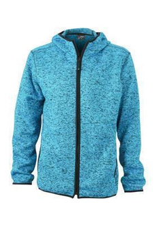 Mens Knitted Fleece Hoody ~ blau-melange/schwarz XL