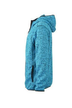 Mens Knitted Fleece Hoody ~ blau-melange/schwarz XL