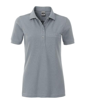 Damen Arbeits-Poloshirt mit Brusttasche ~ grau-heather S