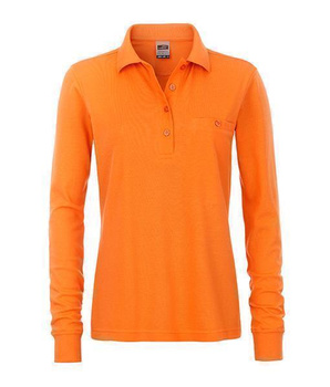 ~ S Arbeits Langarm Brusttasche Damen Poloshirt mit orange