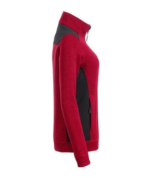 Damen Arbeits Strickfleece Jacke ~ rot-melange/schwarz XL