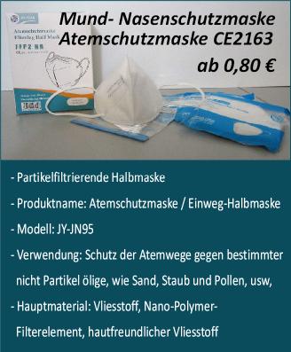 Mund- Nasenschutzmaske  Atemschutzmaske CE2163